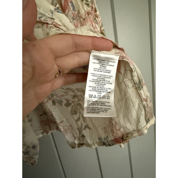 Anthropologie Top XXS Long Sleeve Smocked Lurex Bohemian Cream Pink Boho - Picture 5 of 8